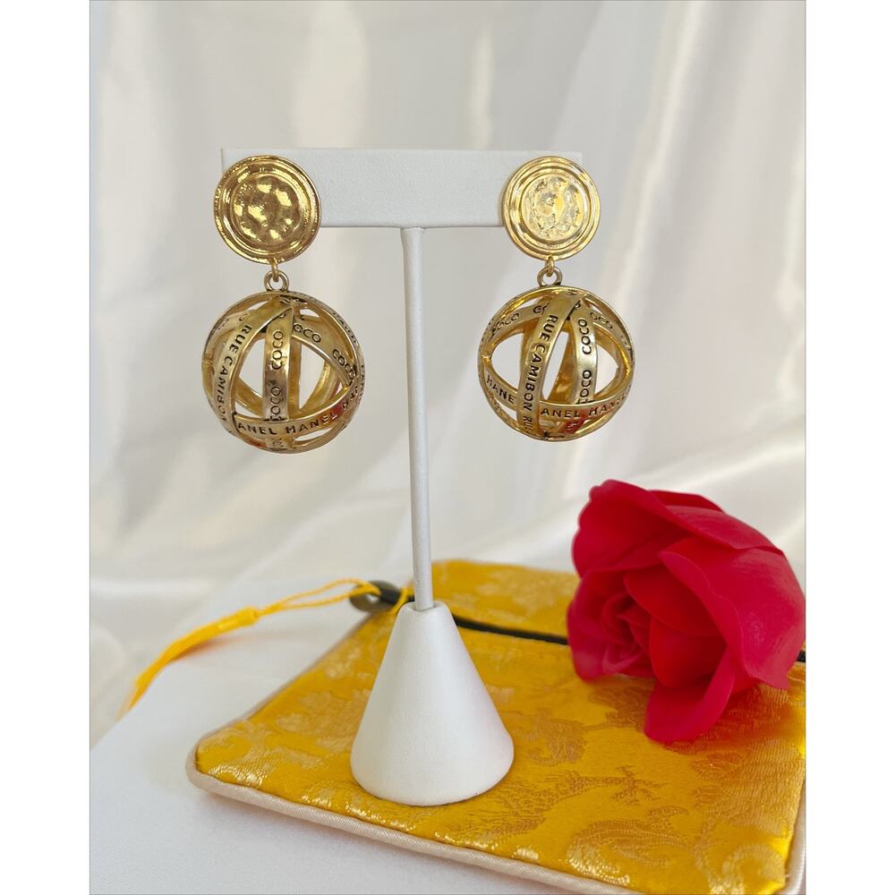 EARRINGS Fashion Costume Jewelry Hollowed Gold Sugar Ball Drop Pierced - Picture 3 of 10